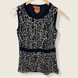 Tory Burch 100% Silk Animal Print Blouse Ruffle Top Size 0 Crew Neck Sleeve Boho